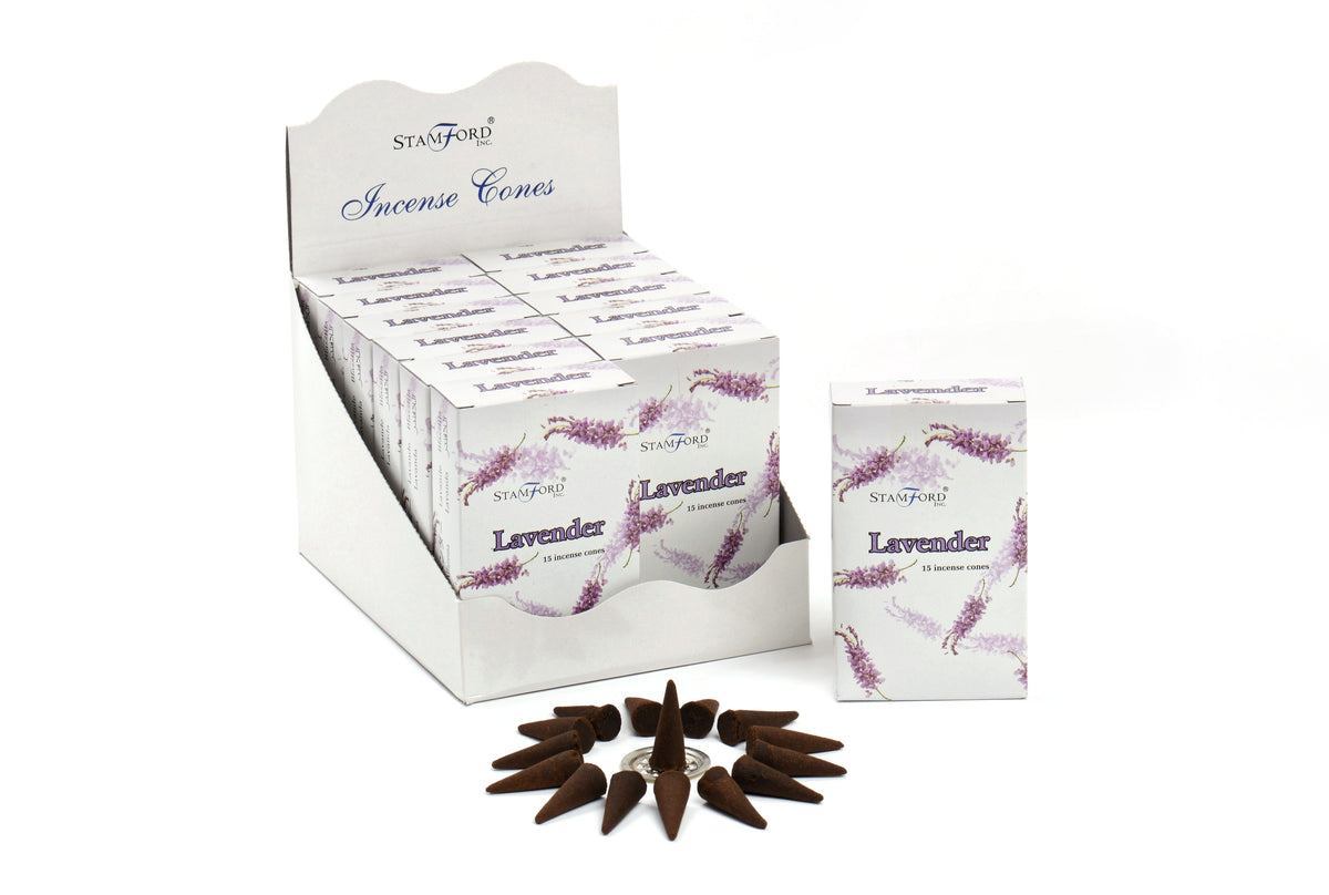 Lavender Incense Cones with Metal Holder | 15 Pack | Stamford Premium Aromatherapy Gift