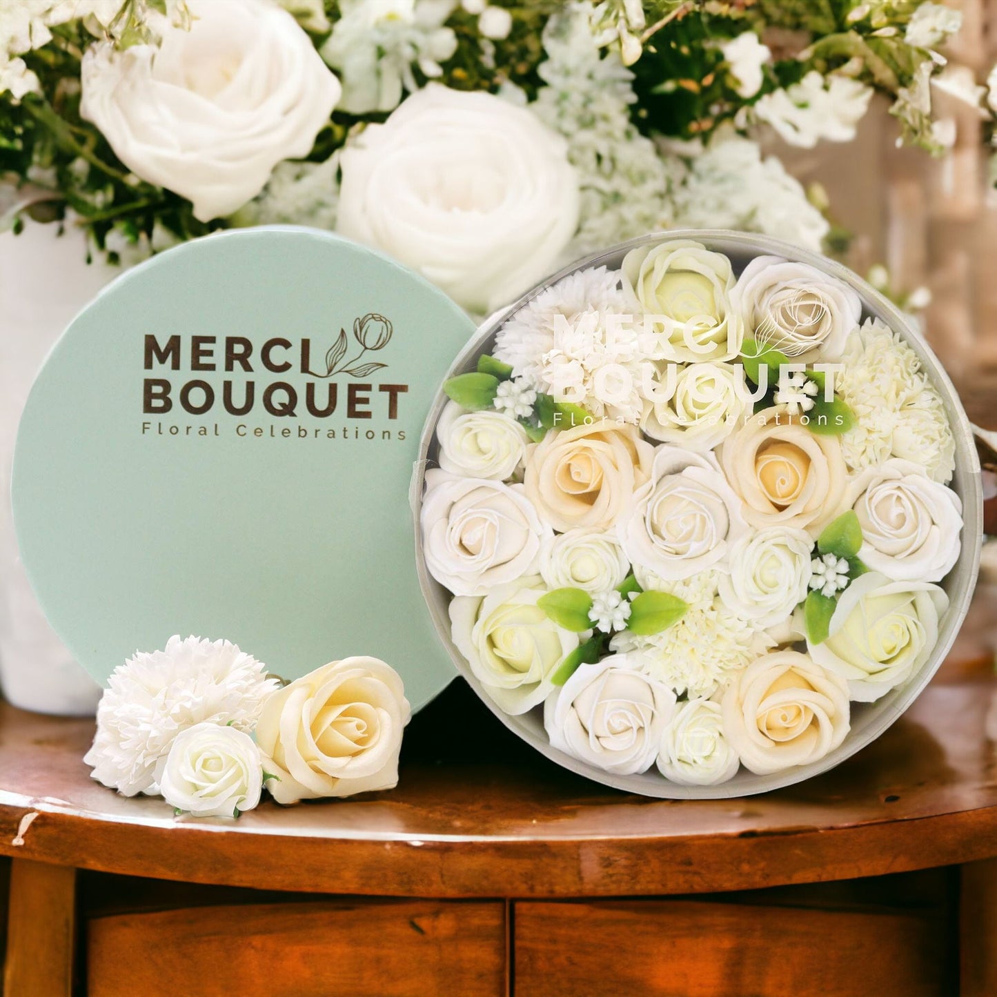 Wedding Blessings Soap Flower Gift Box | White & Ivory | Luxury Bridal Gift