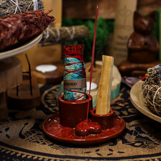 Palo Santo Smudge Stick & Red Mandala Heart Ceramic Holder | Spiritual Cleansing Gift