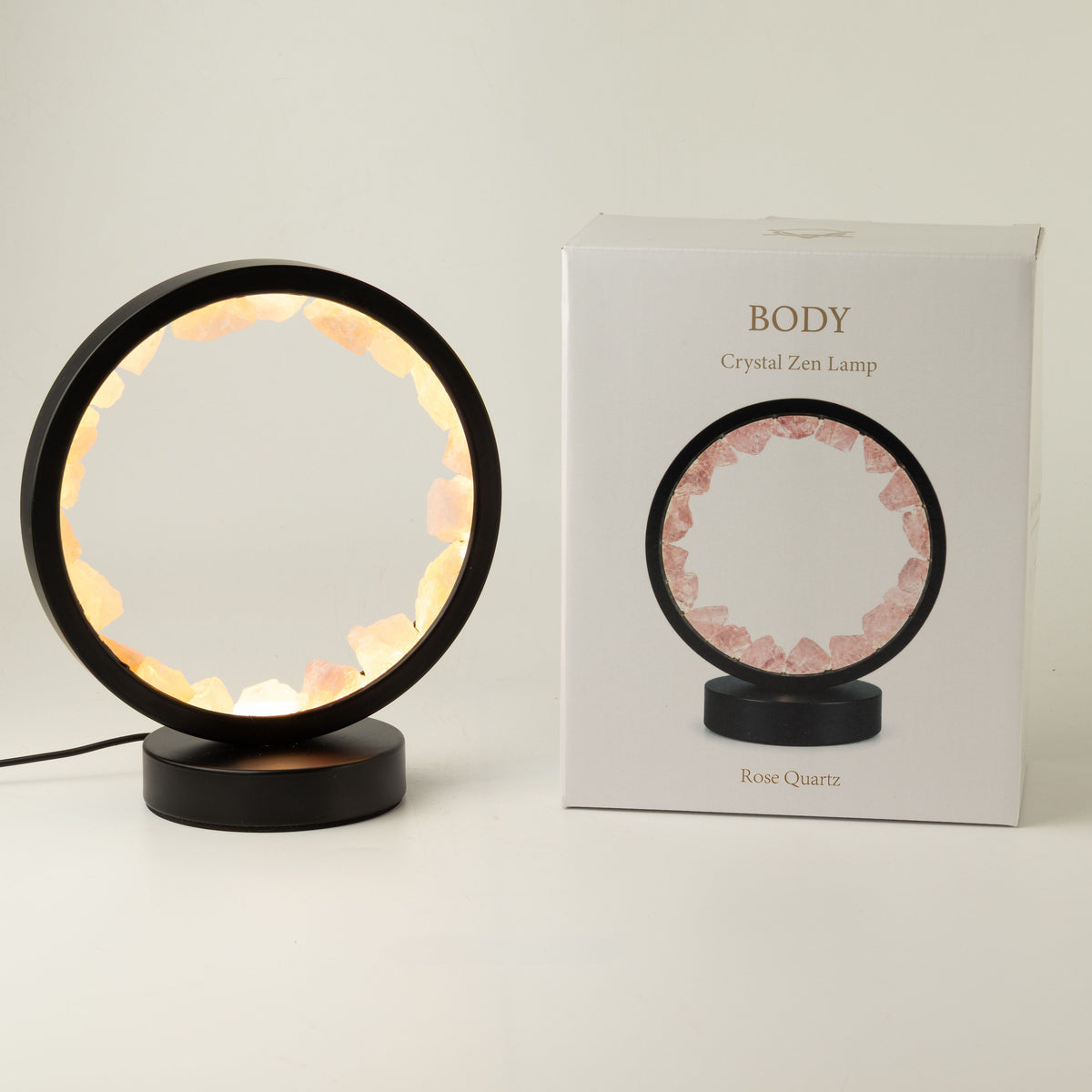 Rose Quartz Gemstone Halo Lamp | Natural Crystal Ring Light | USB | Zen Body | Love & Self-Care Gift