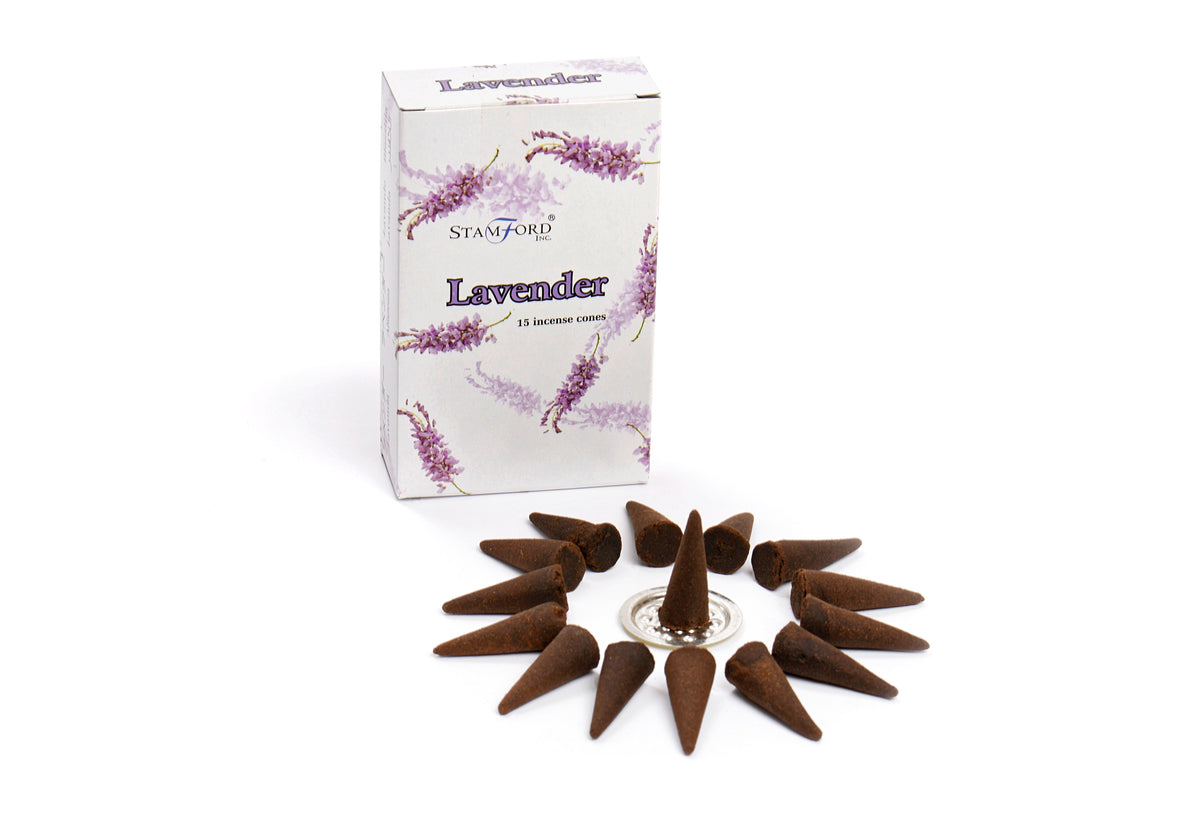 Lavender Incense Cones with Metal Holder | 15 Pack | Stamford Premium Aromatherapy Gift