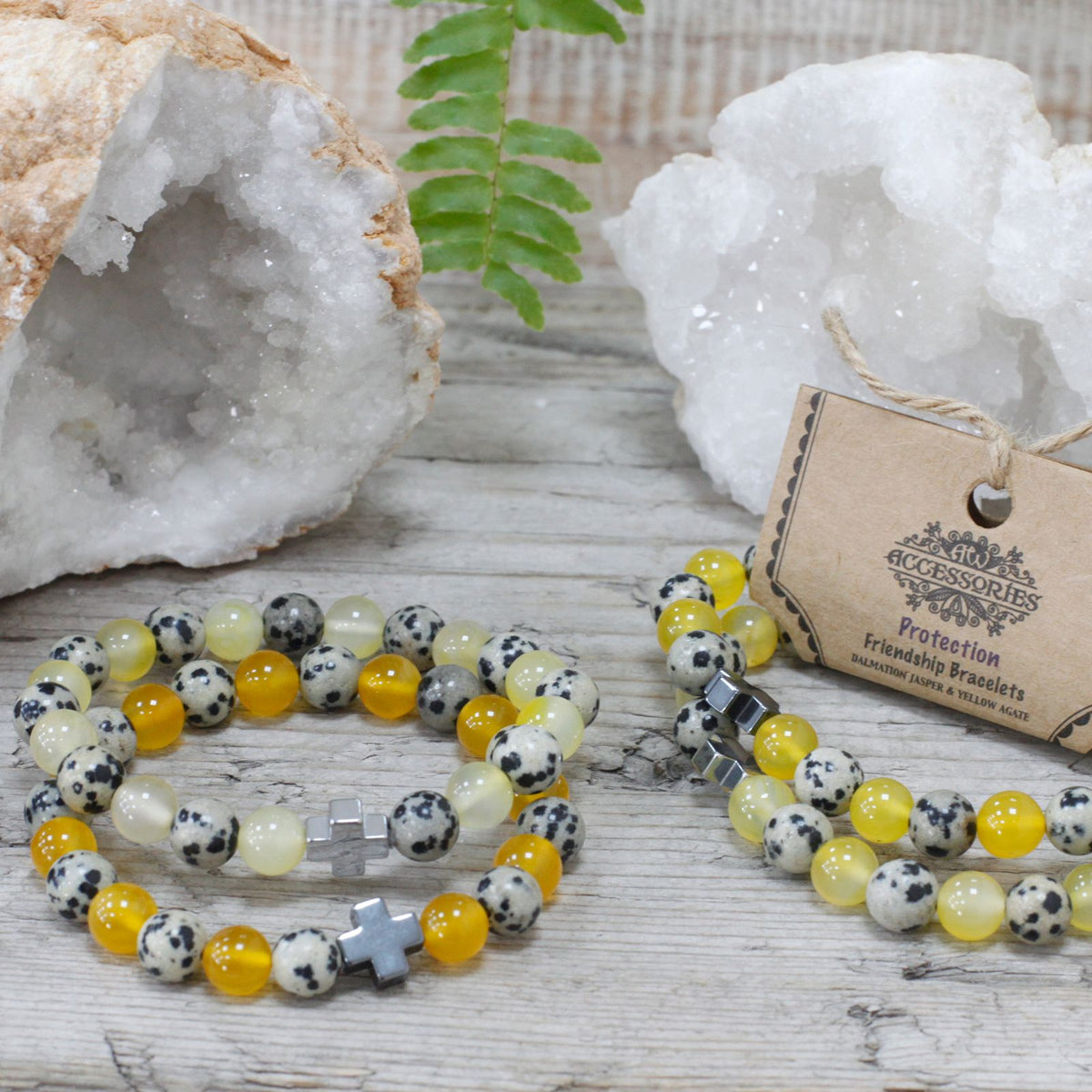 Gemstone Friendship Bracelets — Dalmatian Jasper & Yellow Agate | Set of 2