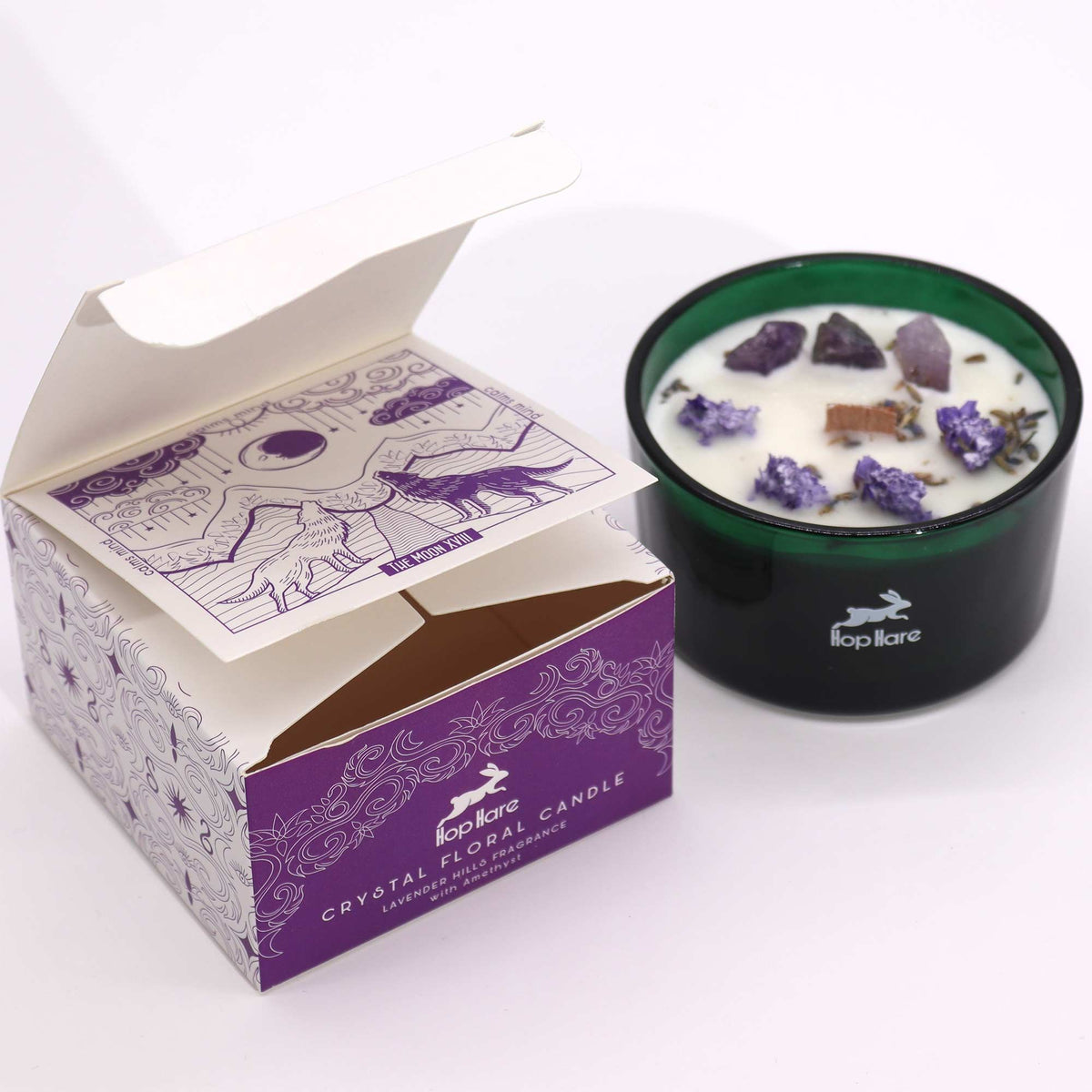 The Moon Crystal Magic Candle | Lavender Hills | Amethyst | Tarot Candle Spiritual Gift