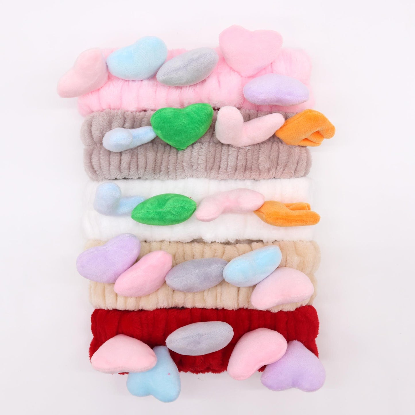 Love & Hearts Makeup Headbands | Romantic Skincare Gift Set of 5 | Soft Flannel | Amber & Calm