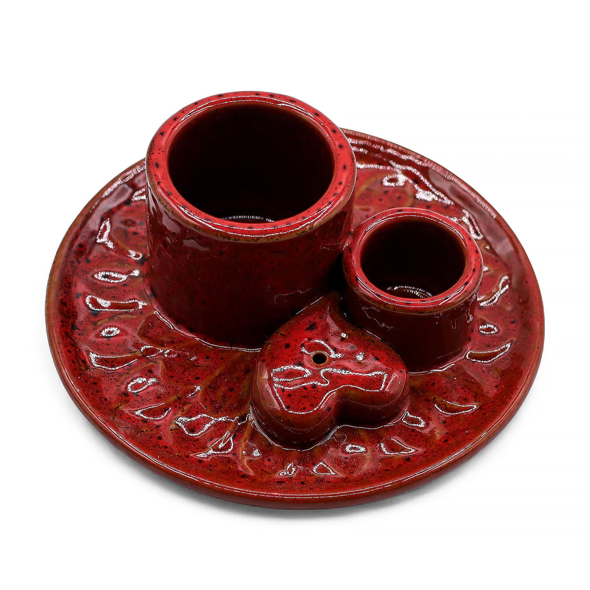 Palo Santo Smudge Stick & Red Mandala Heart Ceramic Holder | Spiritual Cleansing Gift