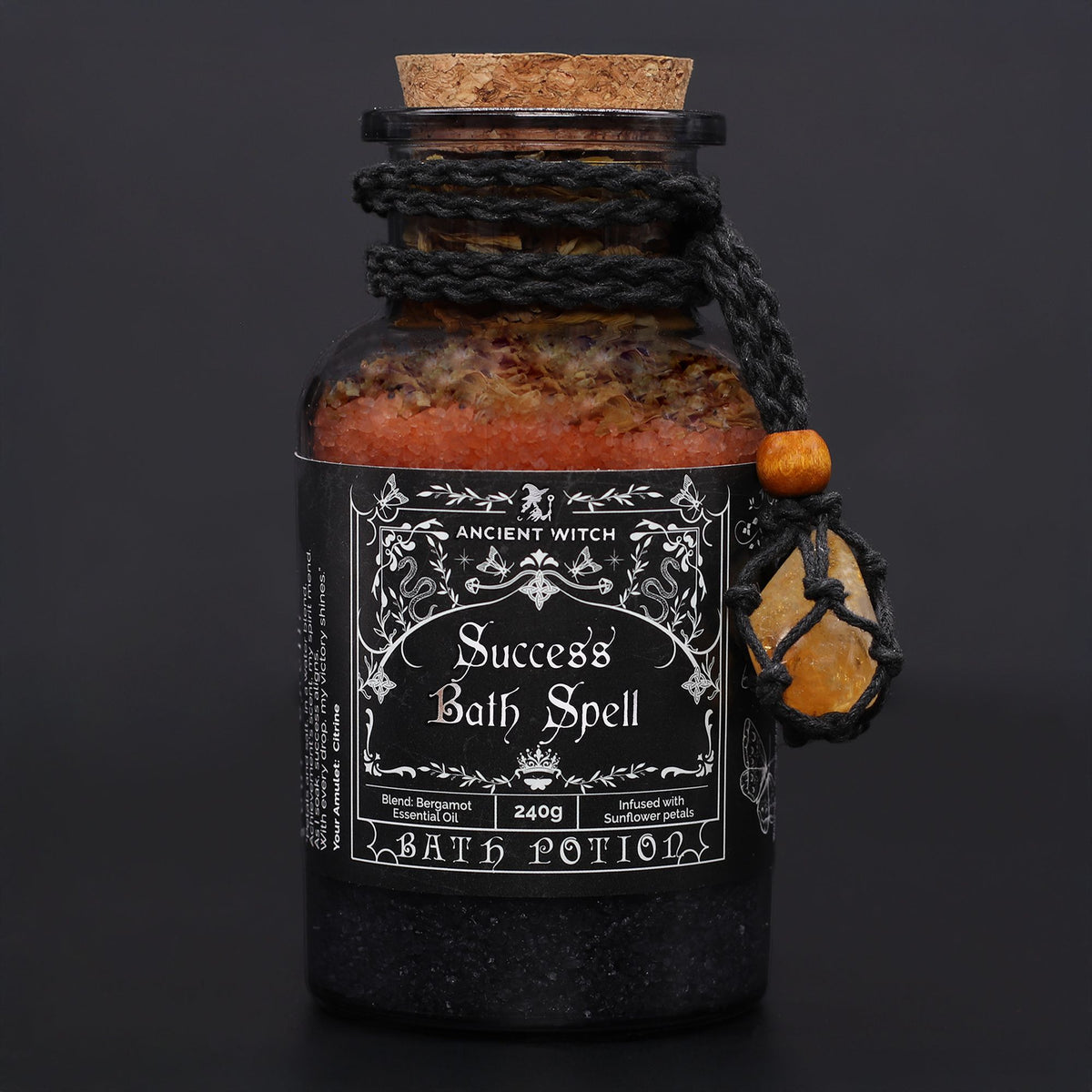 Witch Bath Spell Potion & Citrine Crystal Amulet | Success | Witchy Self-Care Gift