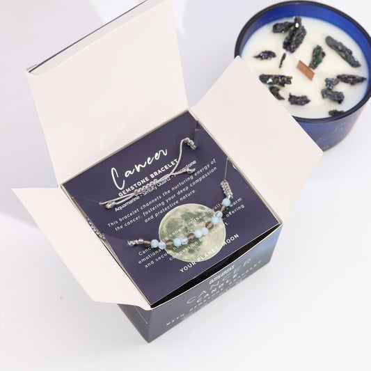 Cancer Zodiac Crystal Candle with Gemstone Bracelet | Star Sign Gift for Her