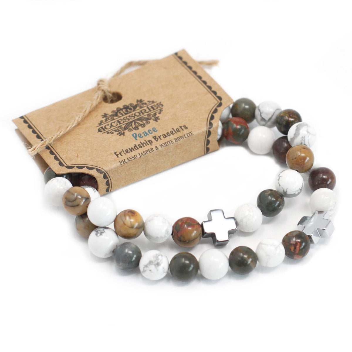 Gemstone Friendship Bracelets — Picasso Jasper & White Howlite | Peace | Set of 2