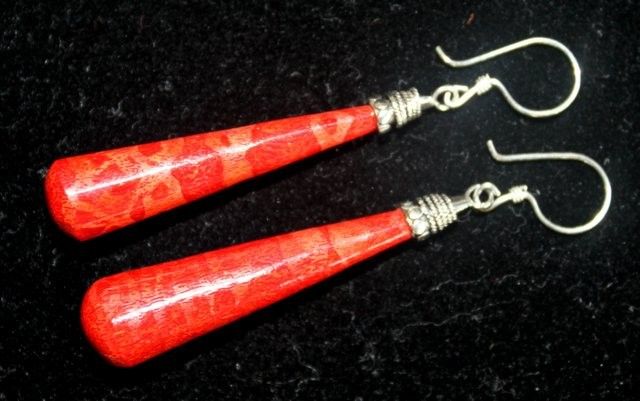 925 Silver Long Teardrop Earrings — Coral Resin | Handmade in Bali