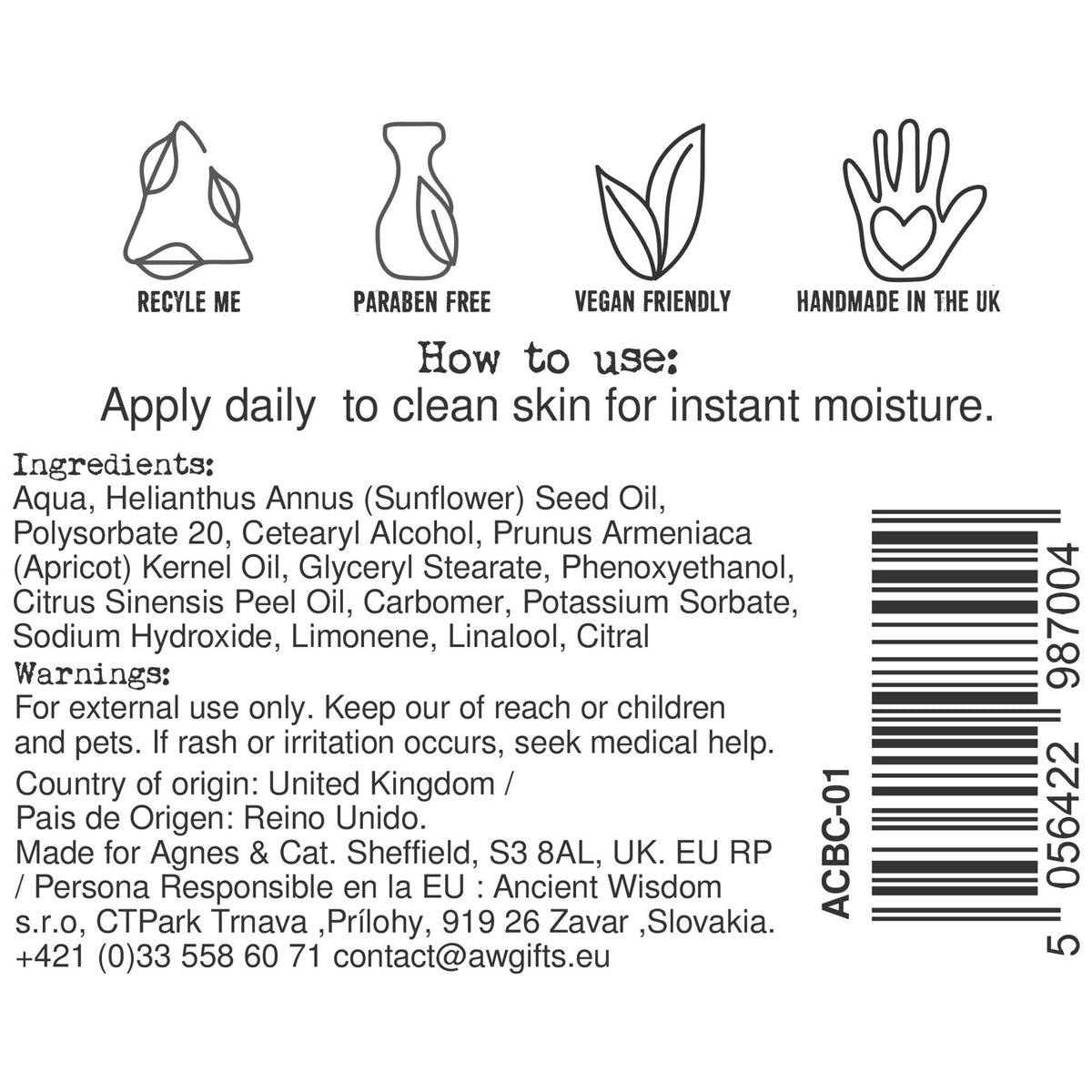 Agnes + Cat Clementine Hand & Body Cream | Citrus Moisturiser | Made in Sheffield