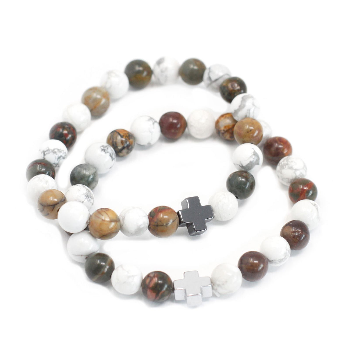 Gemstone Friendship Bracelets — Picasso Jasper & White Howlite | Peace | Set of 2