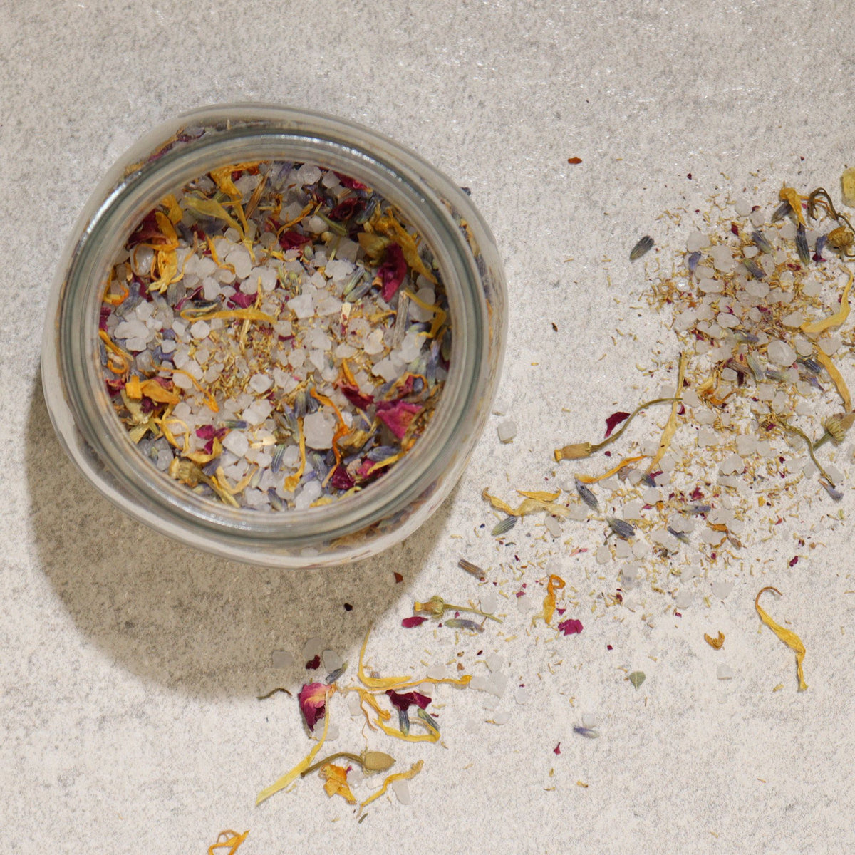 Floral Bath Soak | Lavender, Rose & Chamomile | Sea Salt | 140g | Amber & Calm