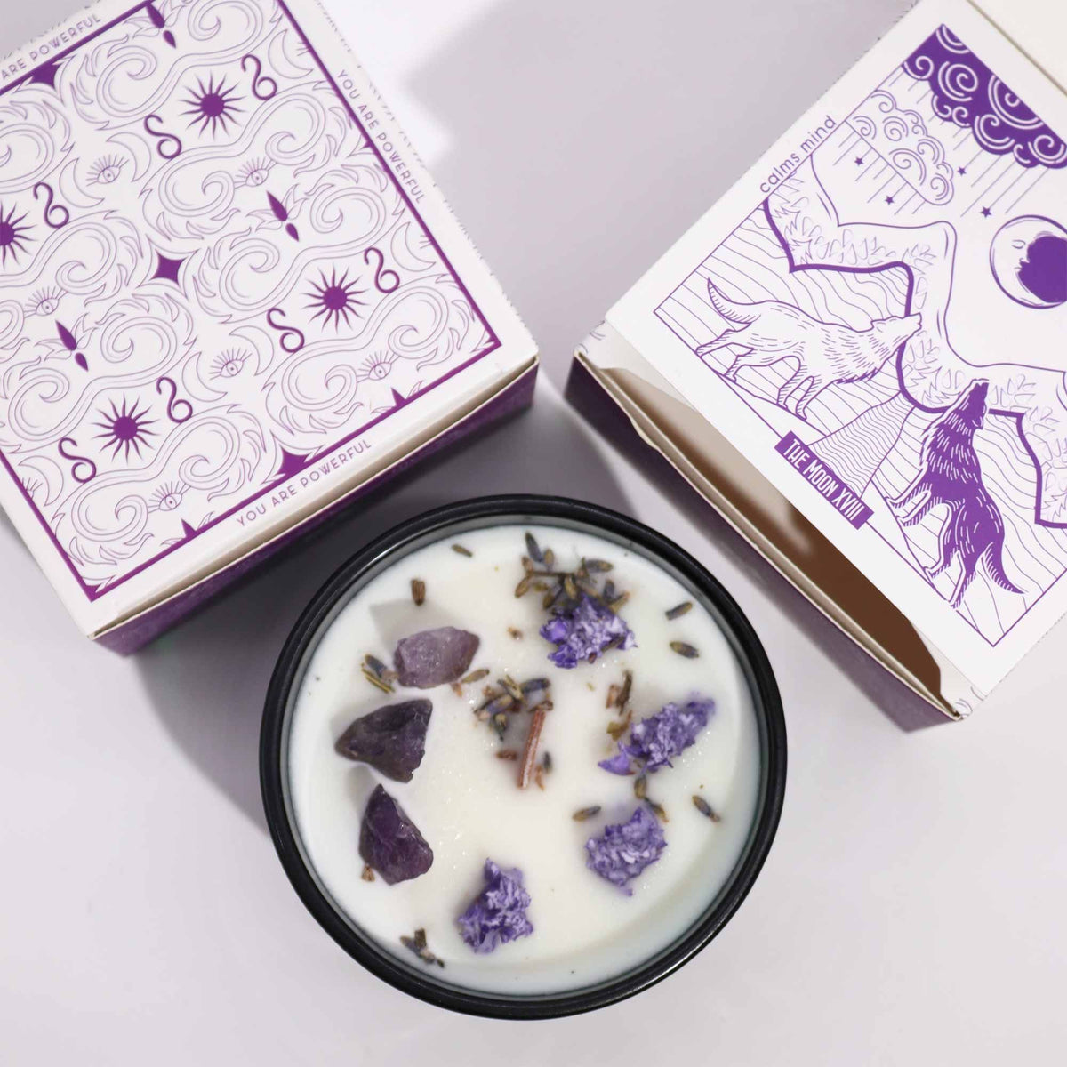 The Moon Crystal Magic Candle | Lavender Hills | Amethyst | Tarot Candle Spiritual Gift
