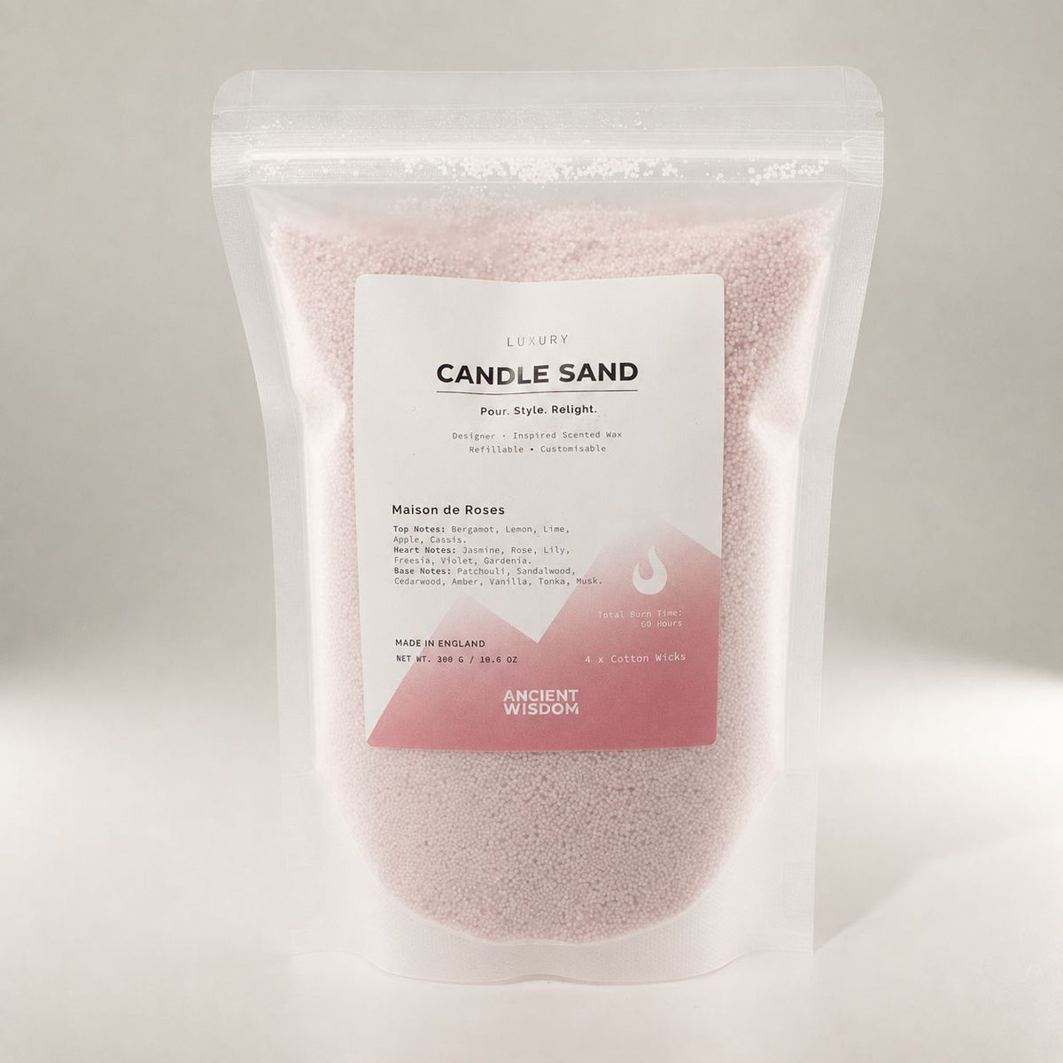 Maison de Roses Dusty Rose Candle Sand | 300g | Roses de Chloé Inspired | 60hr Burn | Made in England