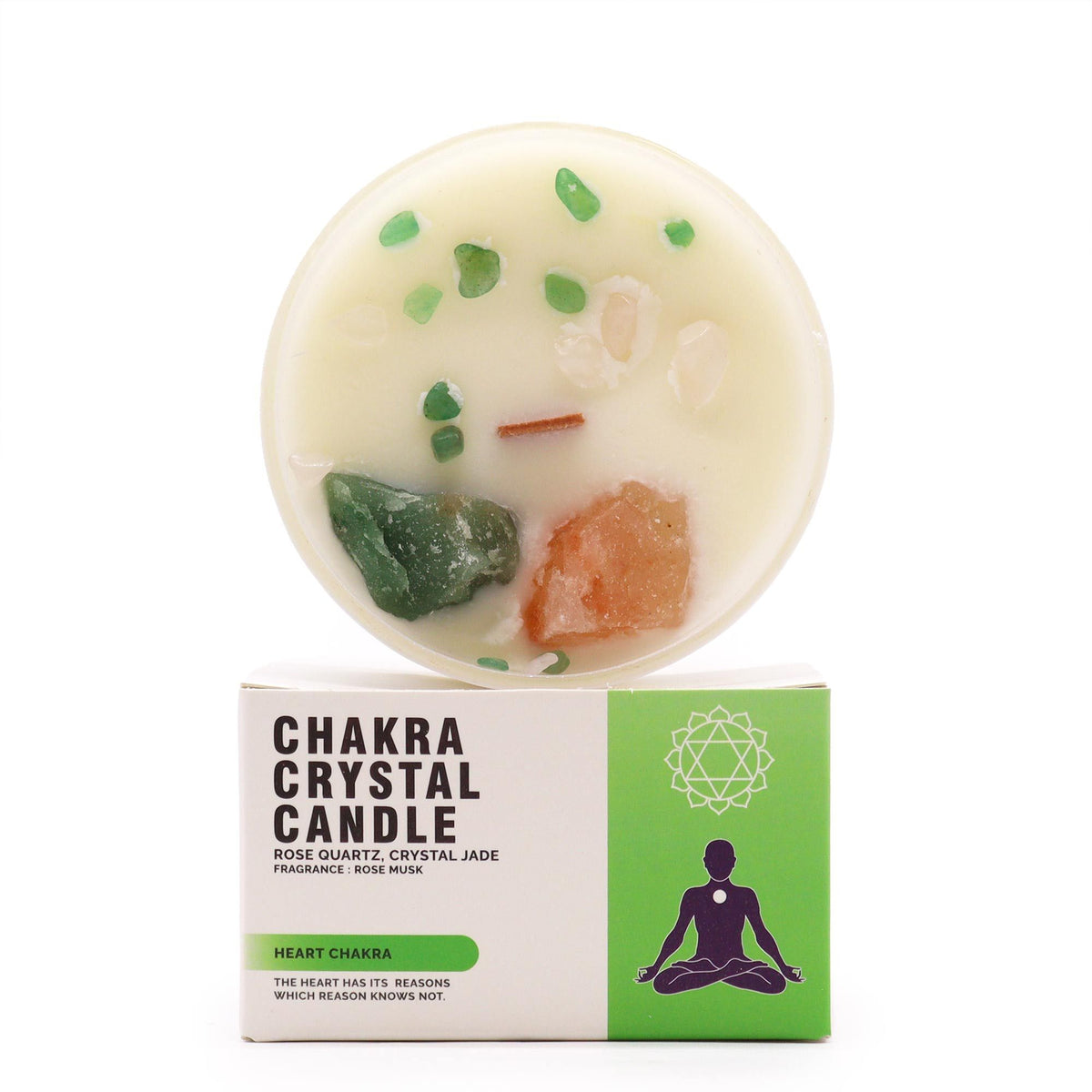 Heart Chakra Crystal Candle | Rose Musk | Rose Quartz & Crystal Jade | Love & Wellness Gift