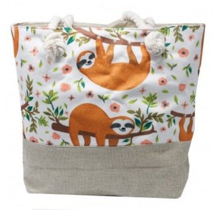 Rope Handle Tote Bag | Sloth Print | Canvas Beach & Shoulder Bag