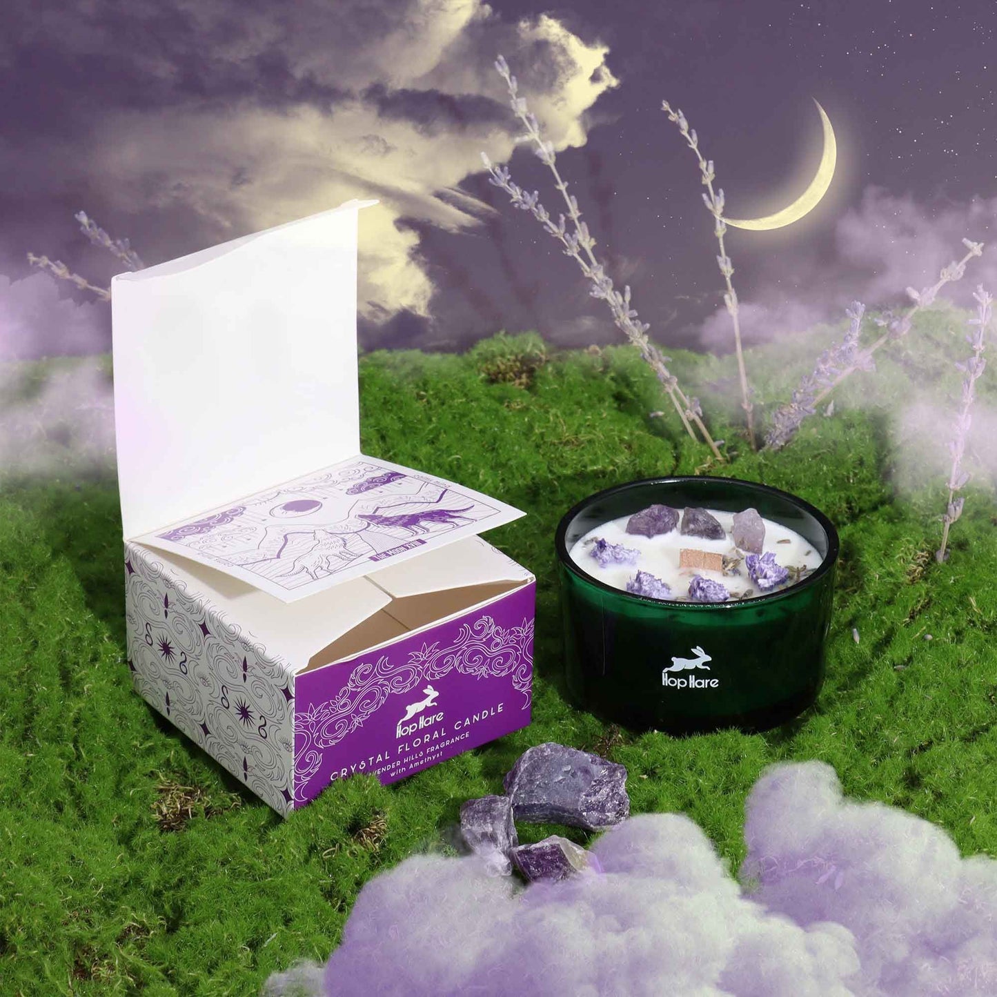 The Moon Crystal Magic Candle | Lavender Hills | Amethyst | Tarot Candle Spiritual Gift
