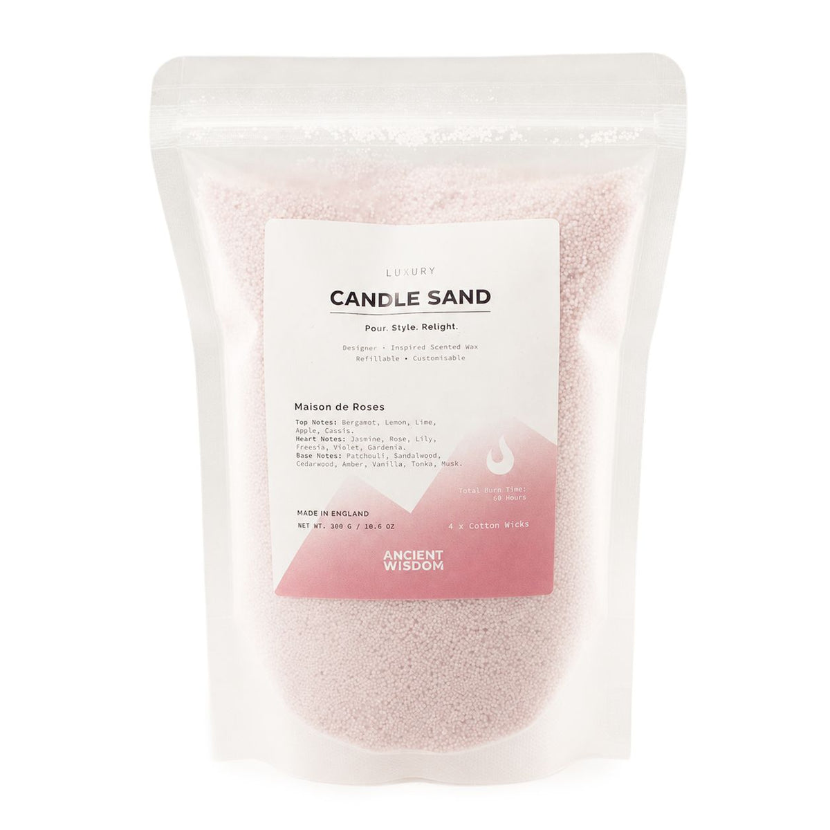 Maison de Roses Dusty Rose Candle Sand | 300g | Roses de Chloé Inspired | 60hr Burn | Made in England
