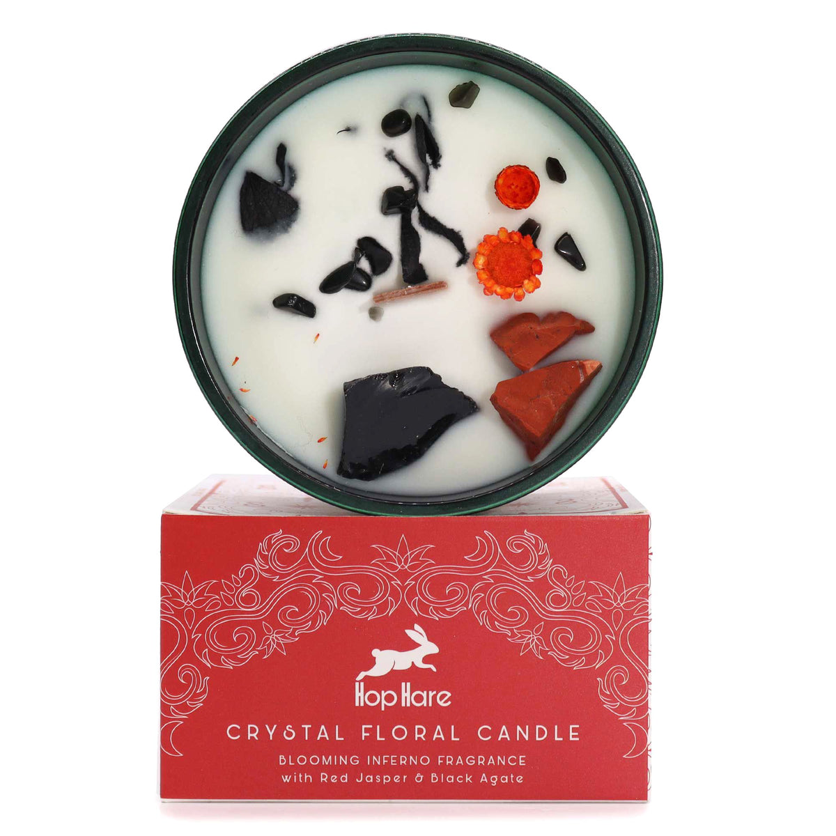 The Devil Crystal Magic Candle | Blooming Inferno | Red Jasper & Black Agate | Dark Tarot Halloween Gift
