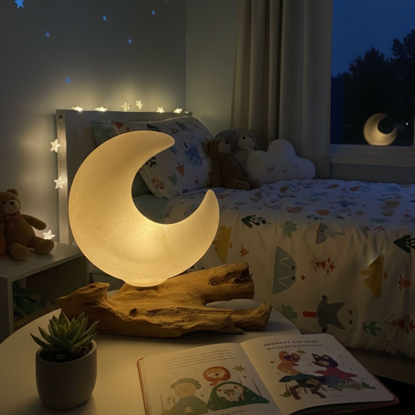 DriftGlow Crackle Half Moon Shade Lamp | Grey | Ambient Home Lighting | Wellness Gift