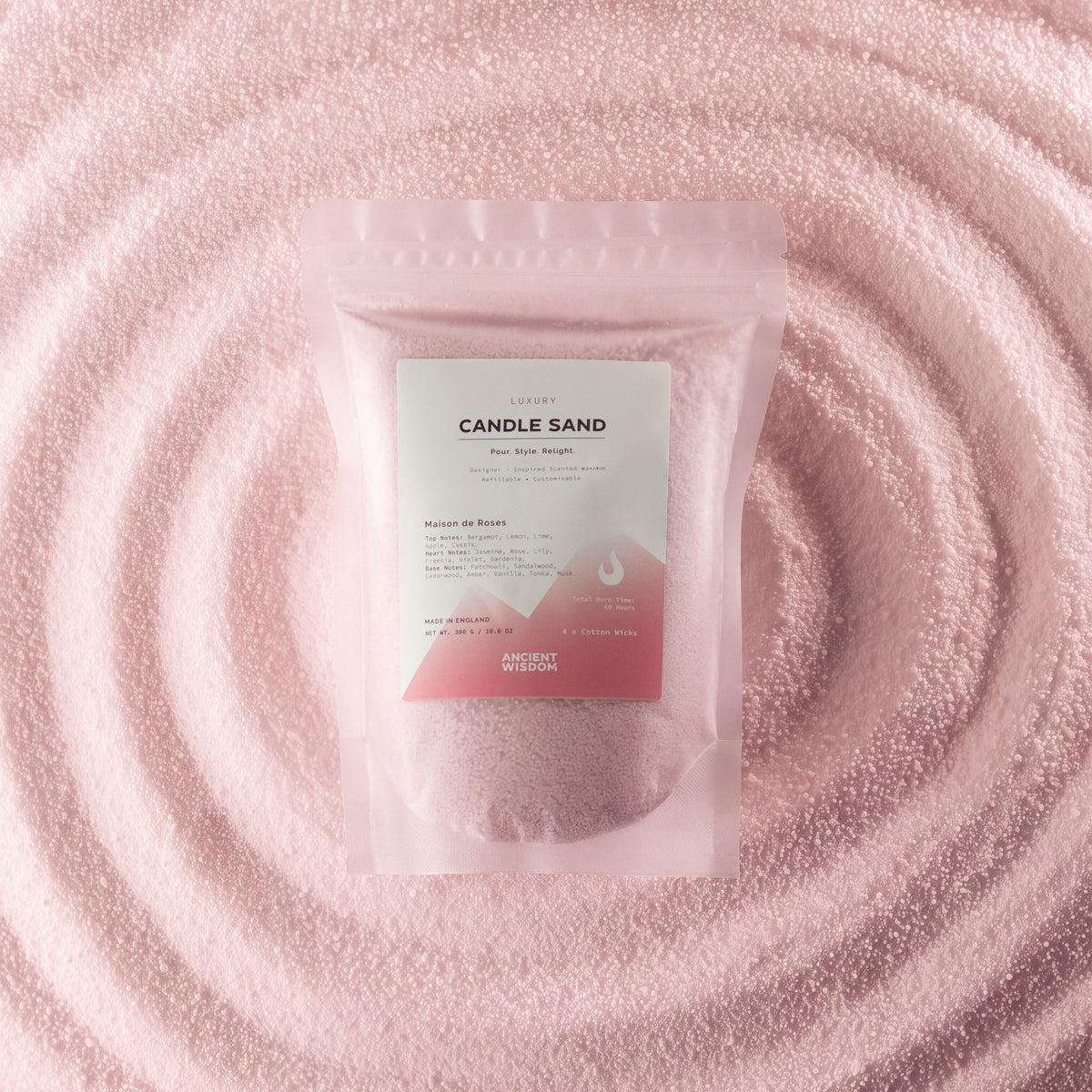 Maison de Roses Dusty Rose Candle Sand | 300g | Roses de Chloé Inspired | 60hr Burn | Made in England