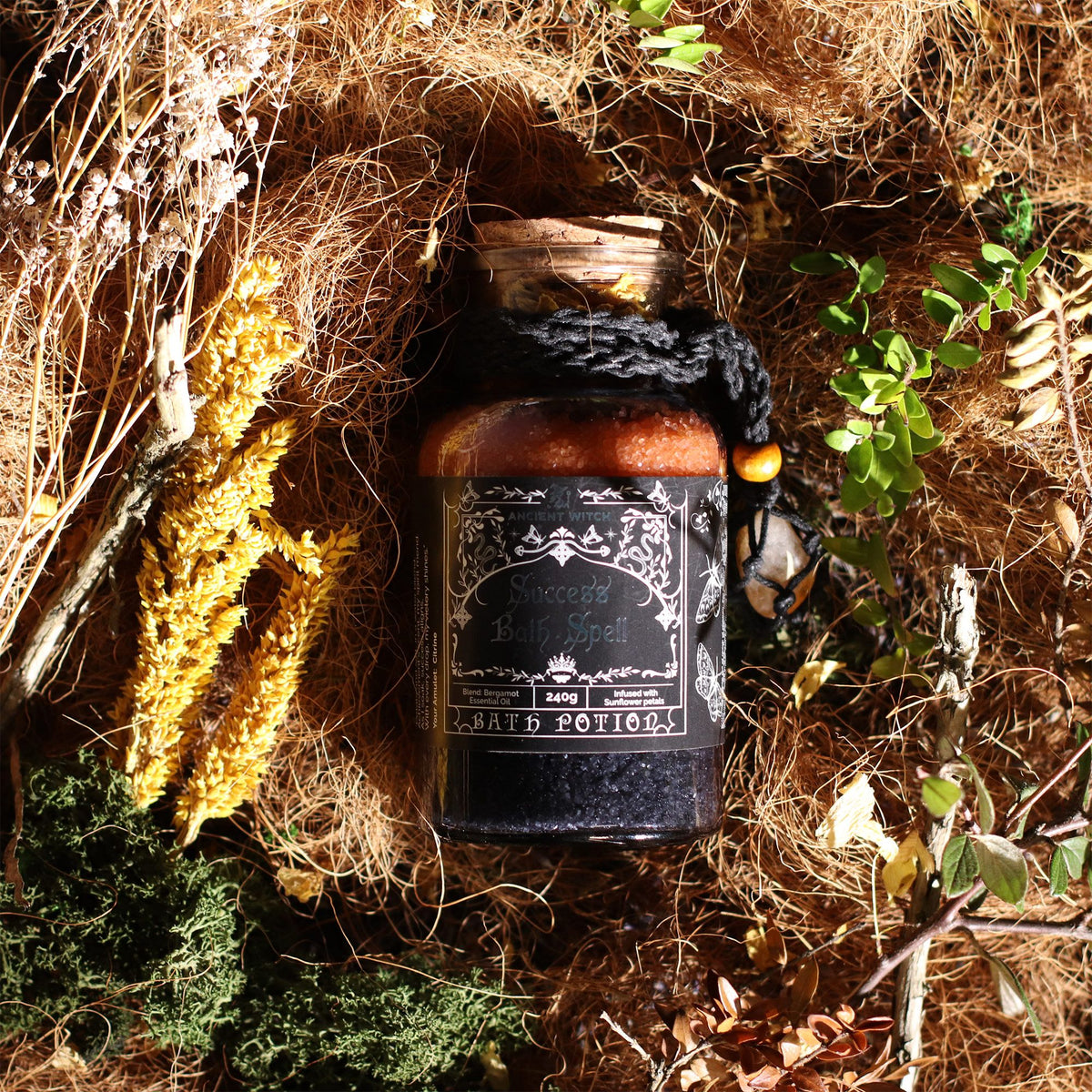 Witch Bath Spell Potion & Citrine Crystal Amulet | Success | Witchy Self-Care Gift