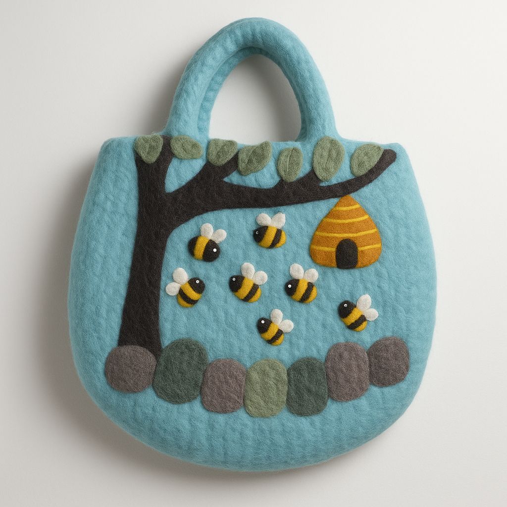 Tree & Beehive Felted Bag | Handmade in Nepal | Fair Trade