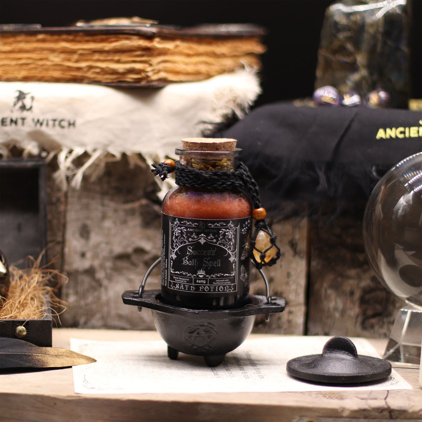 Witch Bath Spell Potion & Citrine Crystal Amulet | Success | Witchy Self-Care Gift