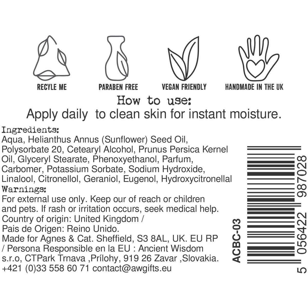 Agnes + Cat Japanese Bloom Hand & Body Cream | Floral Moisturiser | Made in Sheffield