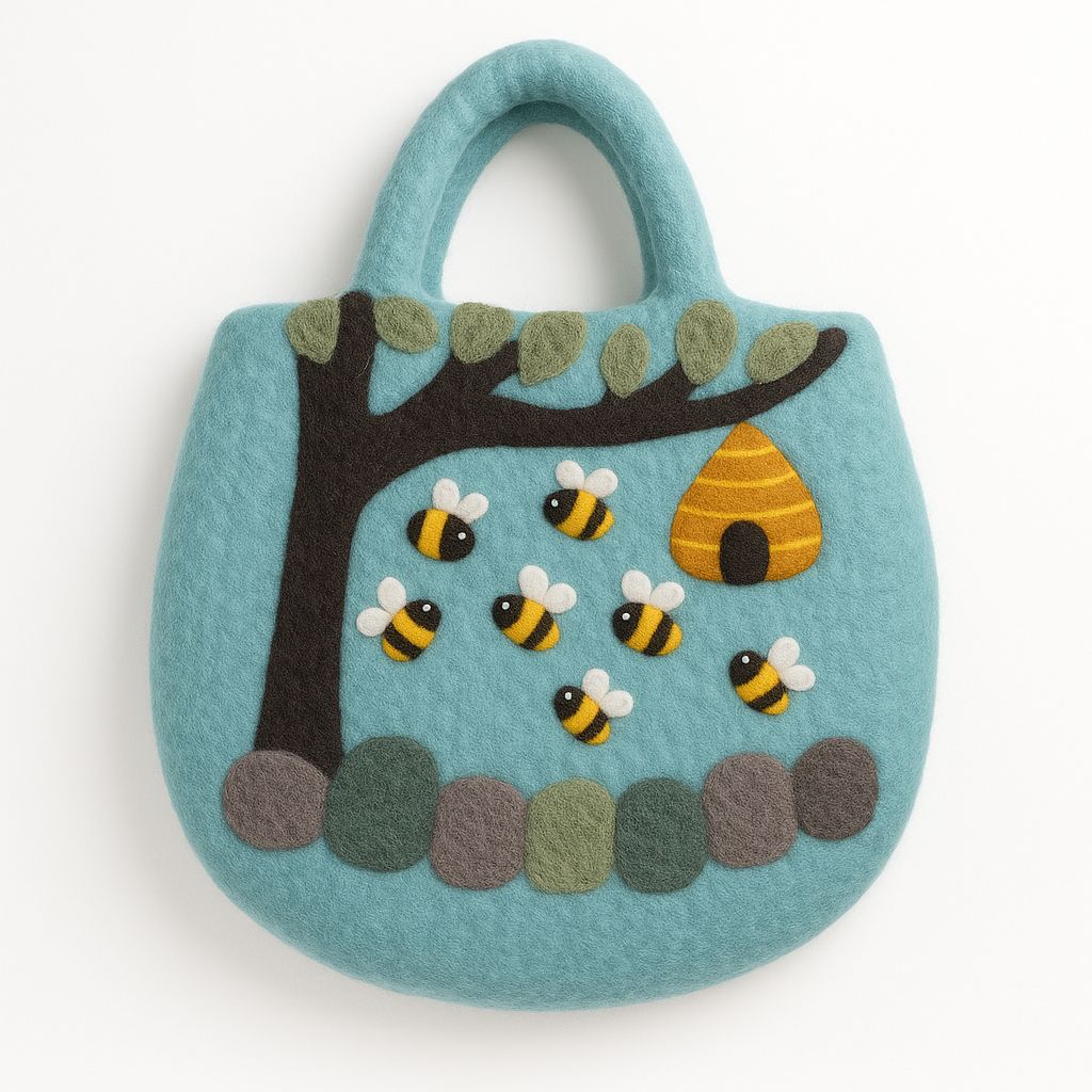 Tree & Beehive Felted Bag | Handmade in Nepal | Fair Trade