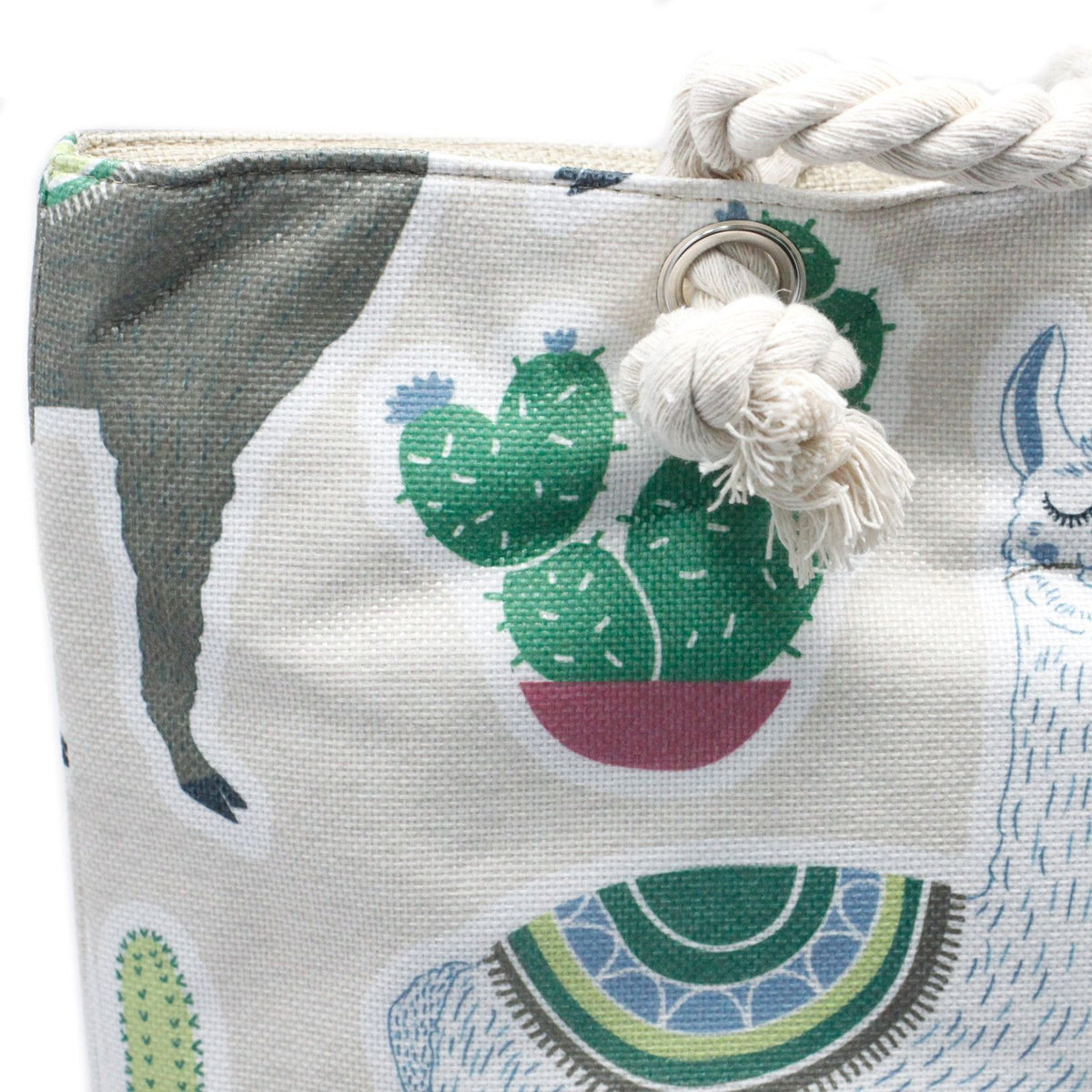 Rope Handle Tote Bag | Llama Print | Canvas Beach & Shoulder Bag