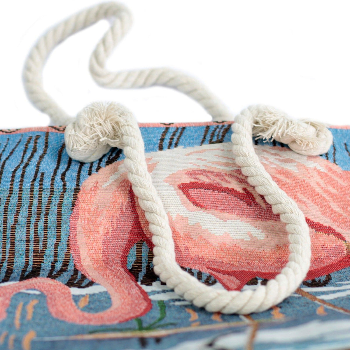 Rope Handle Tote Bag | Pink Flamingo Print | Canvas Beach & Shoulder Bag