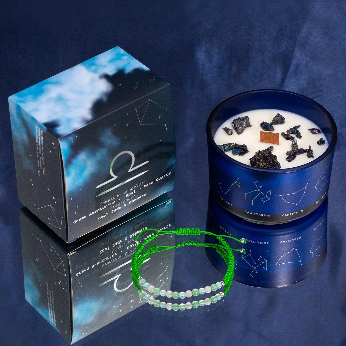 Libra Zodiac Crystal Candle with Gemstone Bracelet | Star Sign Gift for Her