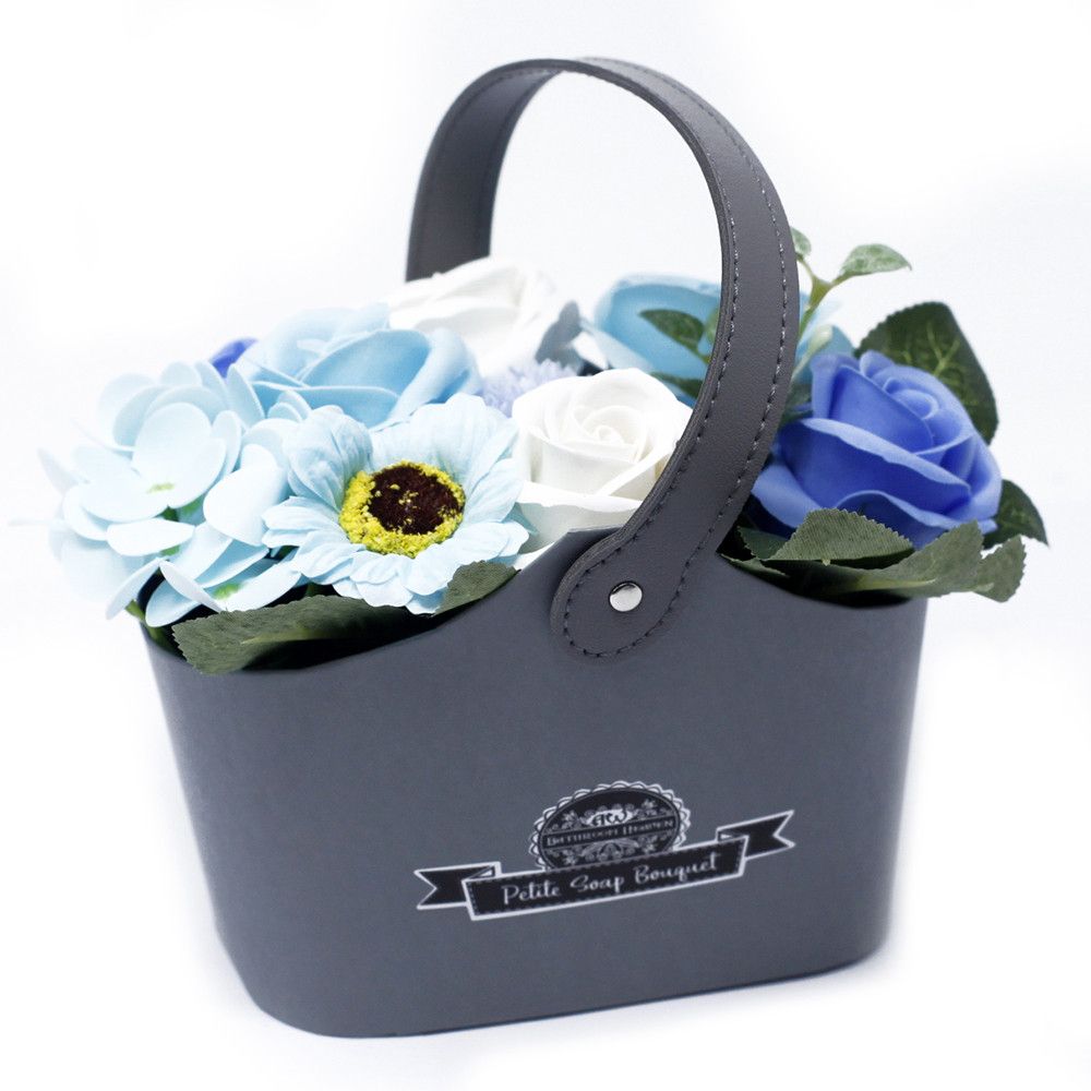 Soap Flower Bouquet Gift | Soothing Blues Basket | Bath Flowers | Roses, Hyacinth & Carnation