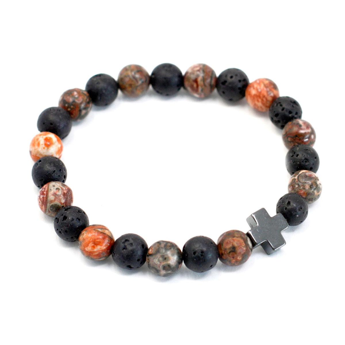 Gemstone Friendship Bracelets — Leopard Skin Jasper & Lava Stone | Eternity | Set of 2
