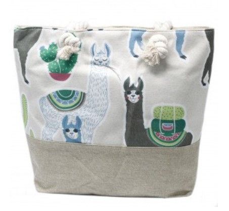Rope Handle Tote Bag | Llama Print | Canvas Beach & Shoulder Bag