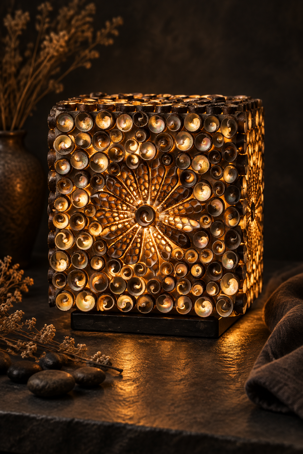 Boho Chocolate Twist Square Shell Lamp Lifestyle