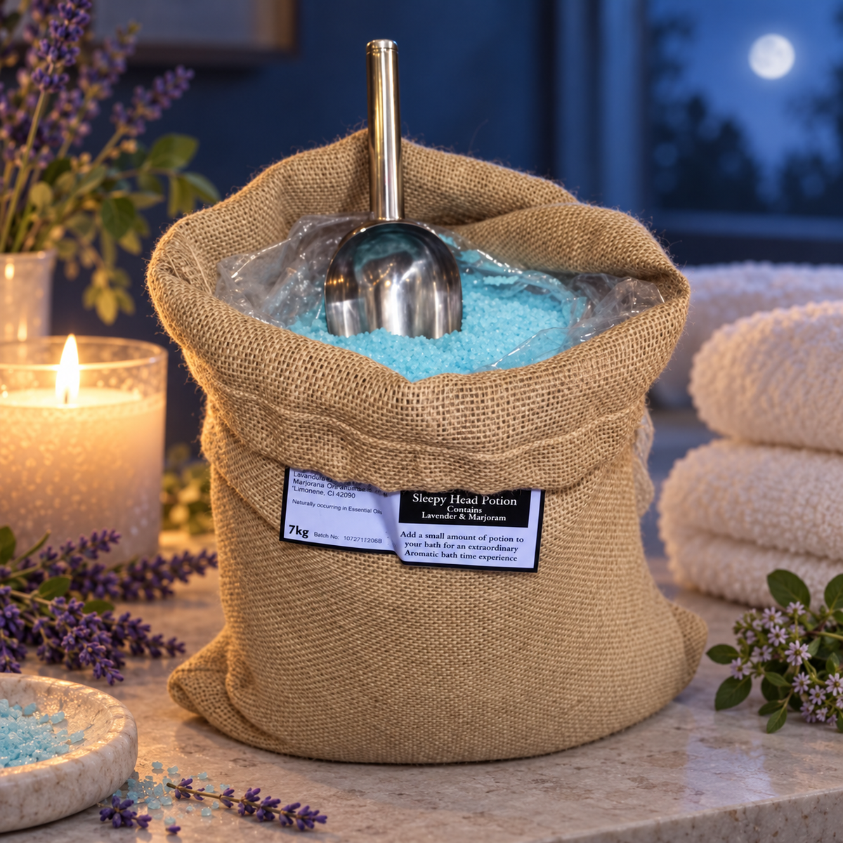 Sleepy Head Bath Potion | 7kg Hessian Sack | Sleep & Relaxation Aromatherapy Bath Soak | Made in UK