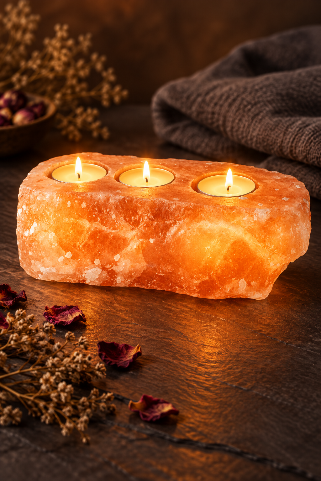 Himalayan Salt Candle Holder 3 Holes Lifestyle