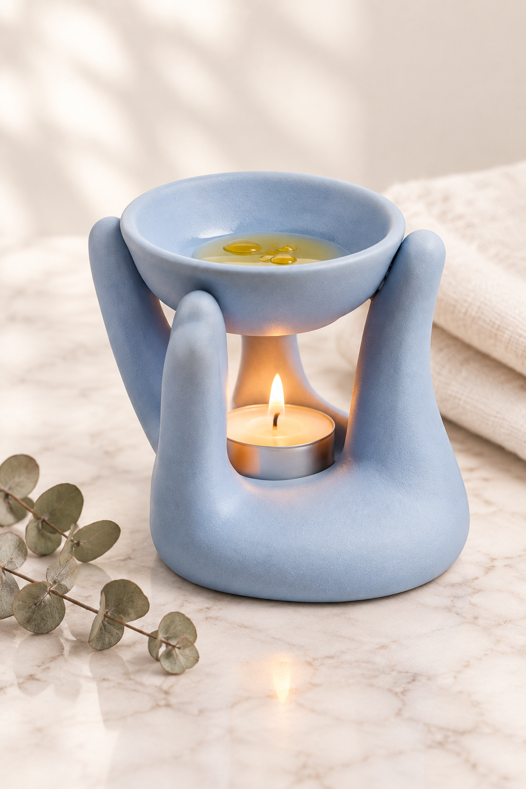 Open Hands Oil Burner Blue Lifestyle