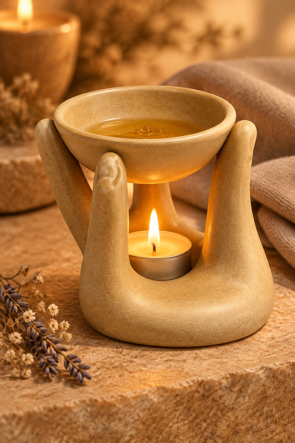 Open Hands Oil Burner Tan Lifestyle