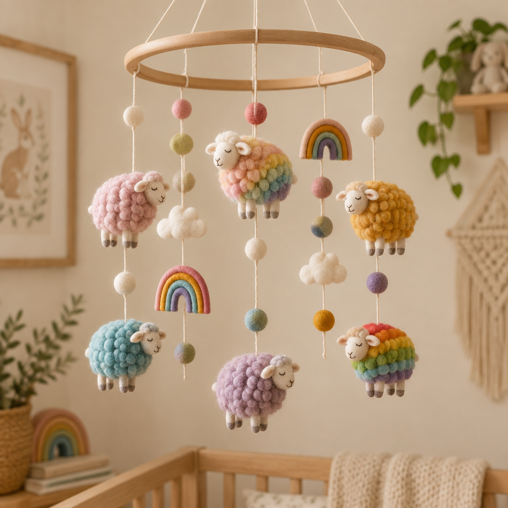 Rainbow Sheep Felt Mobile