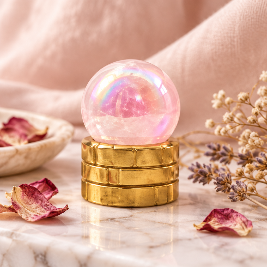 Rose Quartz Titanium Aura Sphere Lifestyle