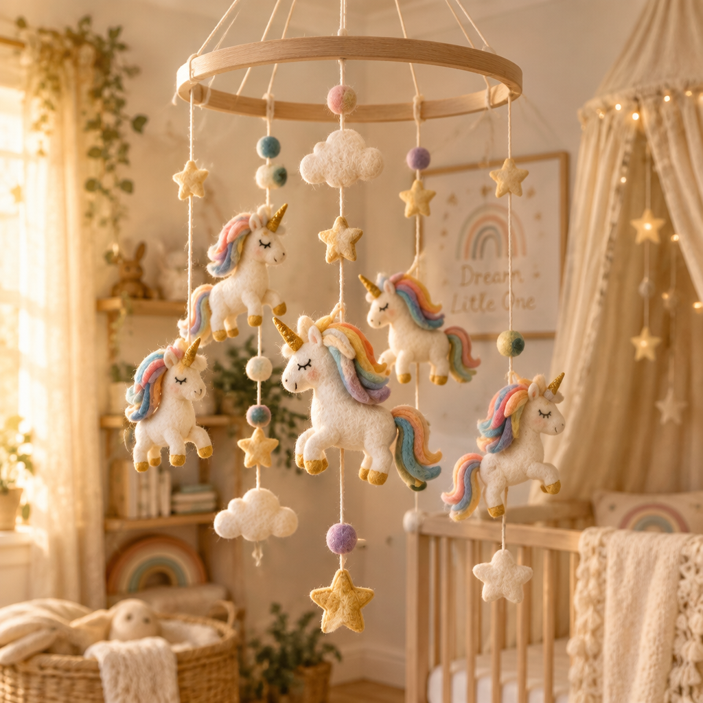 White Rainbow Unicorn Felt Mobile