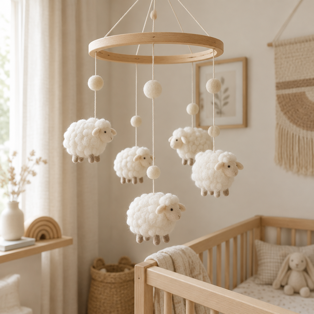 White Sheep Felt Mobile